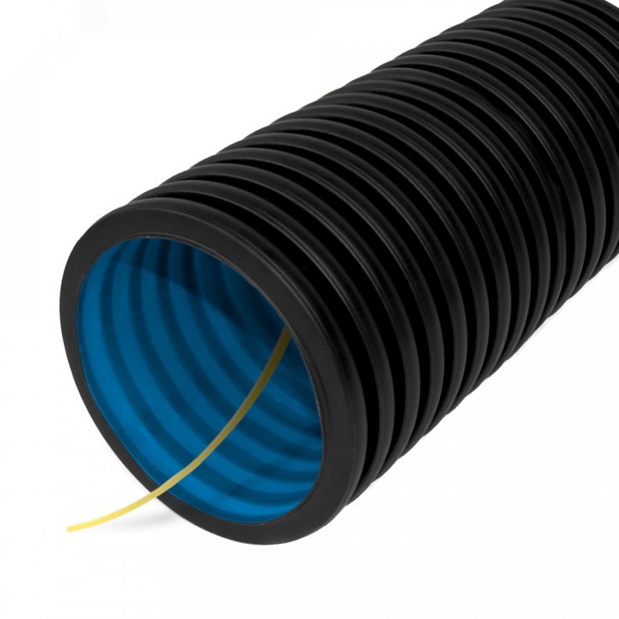 Труба гофрированная двустенная ПНД гибкая тип 450 (SN18) стойкая к ультрафиолету не распространяющаягорение с/з черная d63 мм (50м/уп) PR15.0141 Промрукав