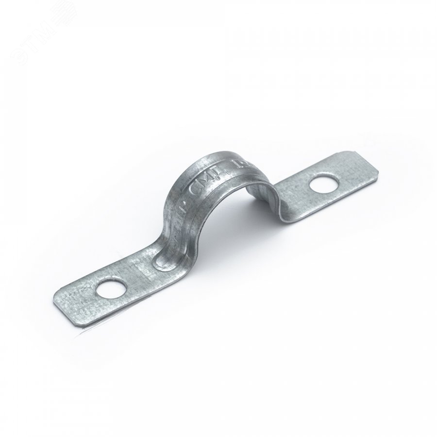 Изображение товара Скоба металлическая двухлапковая усиленная противопожарная СМДУ d19-20 мм отв. d 6,5 мм (100 шт/уп) (шт)