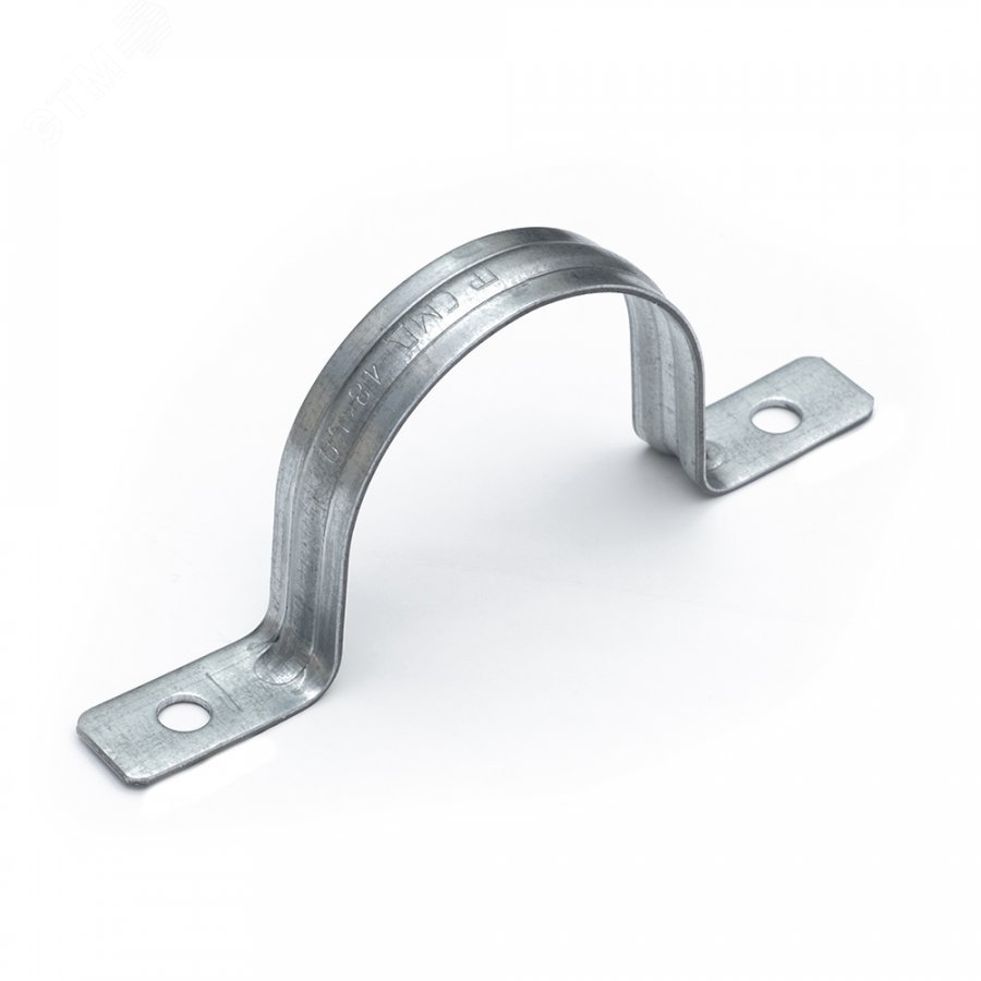 Изображение товара Скоба металлическая двухлапковая усиленная противопожарная СМДУ d48-50 мм отв. d 6,5 мм (50 шт/уп) (шт)