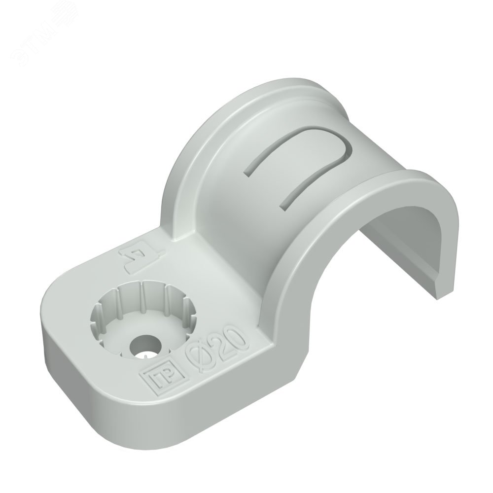 Изображение товара Крепеж-скоба пластиковая односторонняя для прямого монтажа серая в п/э д20 (50шт/600шт уп/кор) (шт)