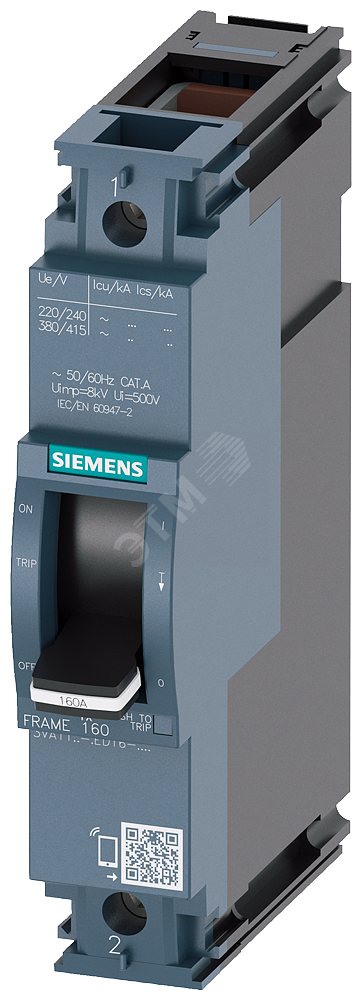 Выключатель в литом корпусе 3VA1 IEC типоразмер 160 класс отключающей способности N 240 V 1P TM210 FTFM IN=20A 3VA1120-3ED16-0AA0 SIEMENS