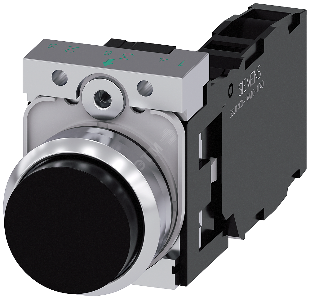 Кнопка, 22мм, круглая, металлическая глянцевая, черная, выступающая ...