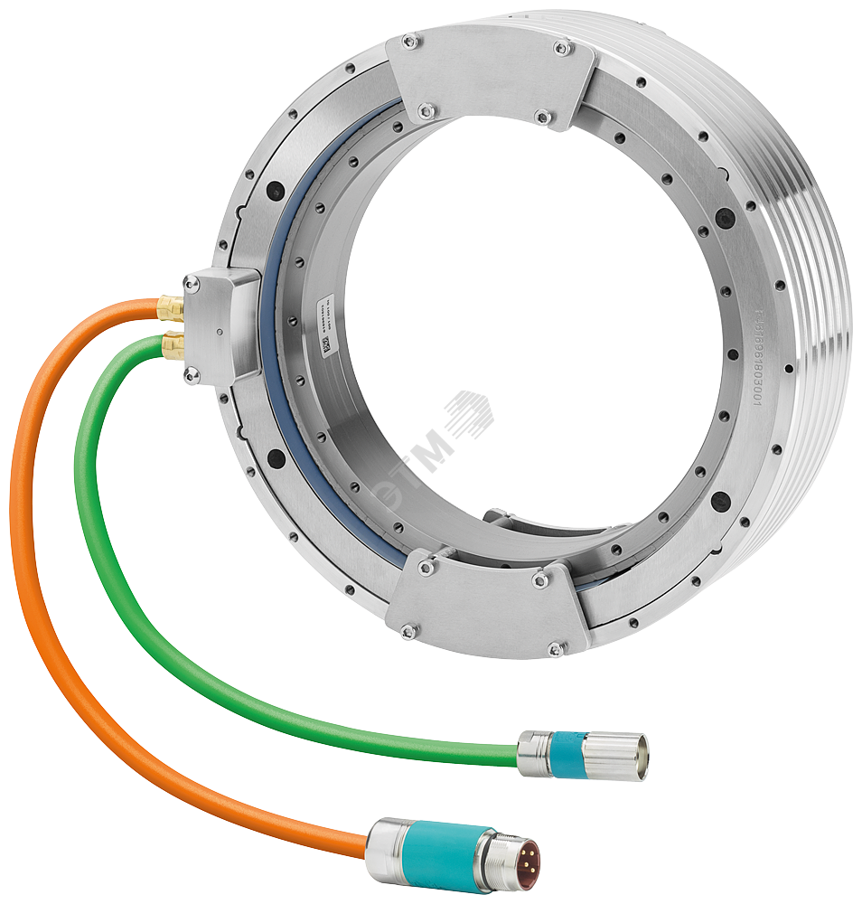 SIMOTICS T высокомоментный электродвигатель. components 3-phase synchronous motor. external cooling jacket. axial cable outlet. power cable 0.5m with connector size 1. signal cable 0.5m with M17 connector. diameter 230 mm. Length 190 mm. max. to 1FW6090-0PB15-1JD3 SIEMENS