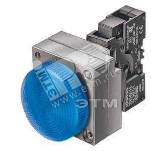 Кнопка круглая с подсветкой металлическая + встроенный светодиод 24V AC/DC желтая с держателем с пружинными контактами 3SB3644-6BA30-0CC0 SIEMENS