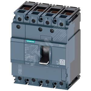 Выключатель в литом корпусе 3VA1 IEC типоразмер 160 класс отключающей способности N ICU=25кА 415В 4P TM210 FTFM IN=125A