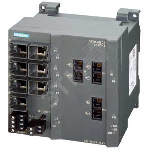 Управляемый промышленный коммутатор SCALANCE      X307-3, 7 X 10/100 Mбит/c с портами RJ45, 3 X     1000- Мбит MM SC оптич. портов . диагностика, рез.блок питания, PROFINET-IO DEVICE
