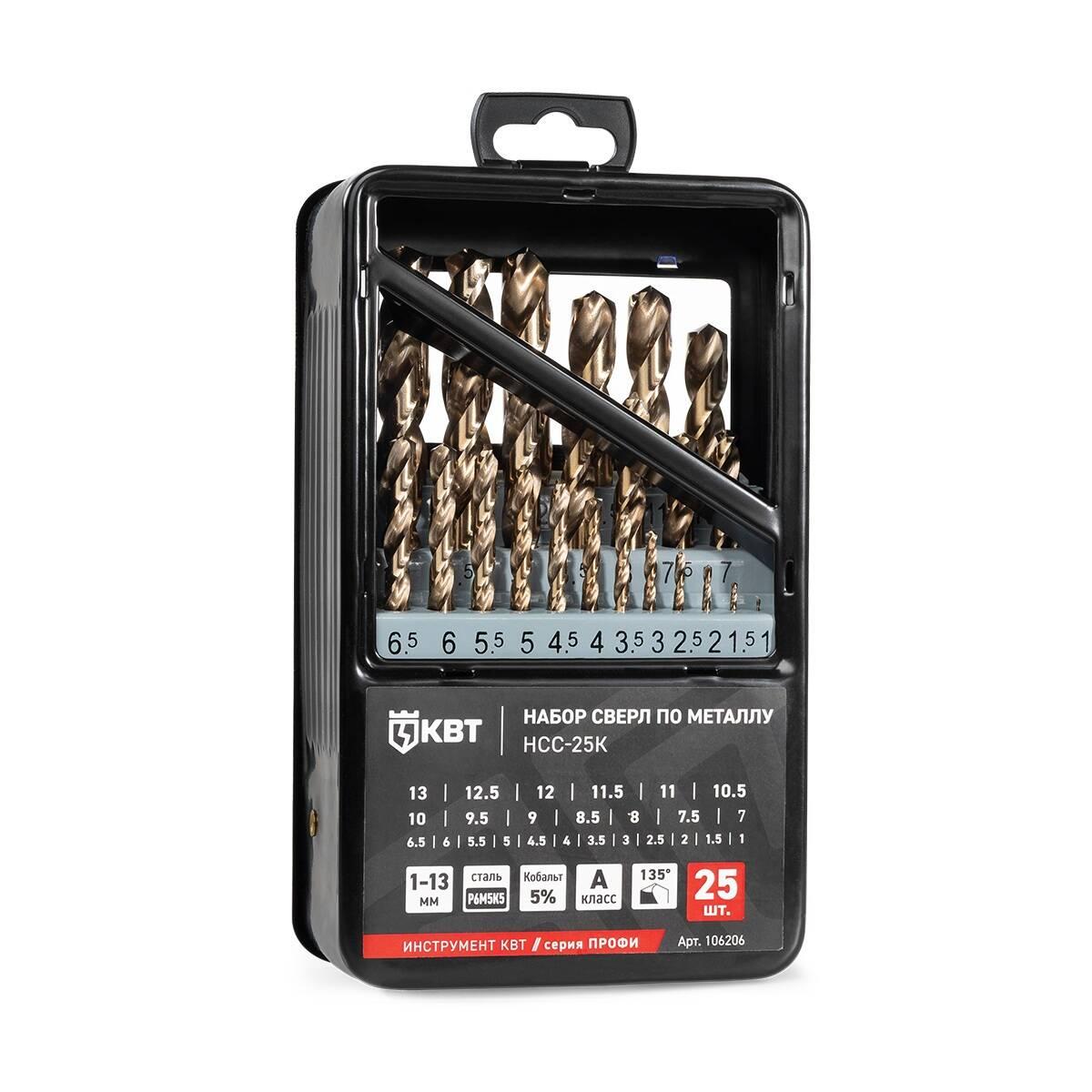 Набор сверл по металлу 1-13 мм НСС-25К серия ПРОФИ 25 шт., сталь М35 (Р6М5К5) кобальт и молибден