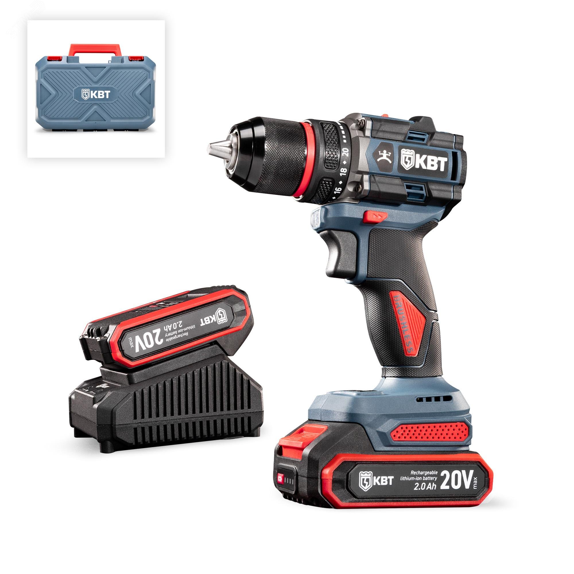 Изображение товара Профессиональный аккумуляторный шуруповерт КВТ DB-20-13 с бесщеточным двигателем 20В