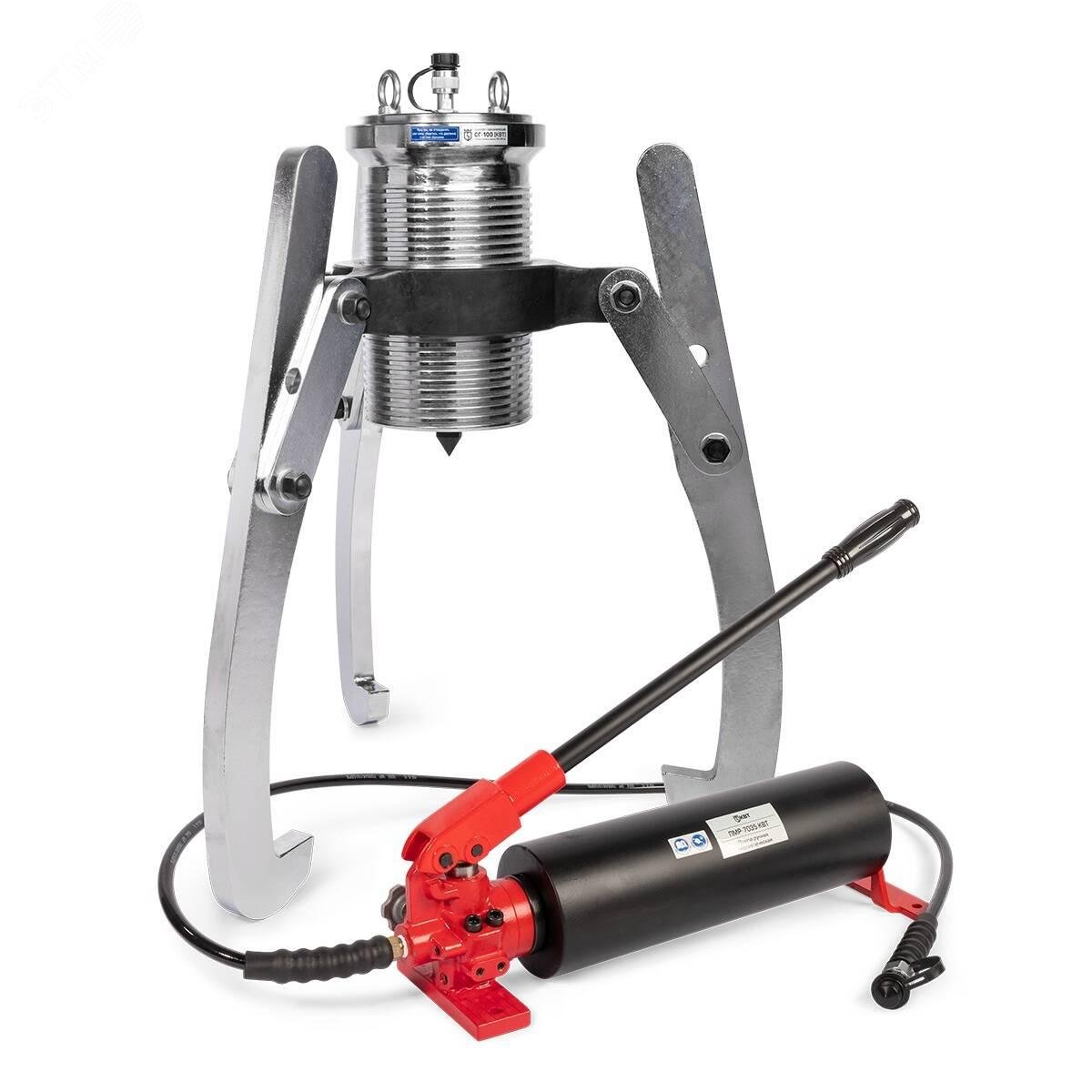 Изображение товара Съемник гидравлический с выносным насосом СГН-100 серия ПРОФИ усилием 100 т, диаметром захвата 950 мм и глубиной захвата 490 мм (шт)