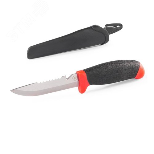 Изображение товара Нож универсальный KF-02 серия ПРАКТИК с фиксированным лезвием из нержавеющей стали, серейторной заточкой и стропорезом на обухе (шт)