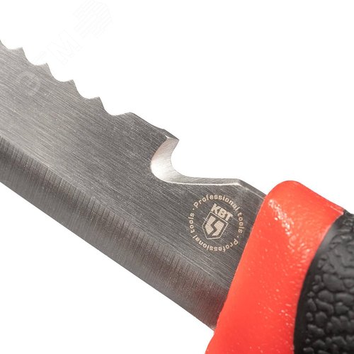 Нож универсальный KF-02 серия ПРАКТИК с фиксированным лезвием из нержавеющей стали, серейторной заточкой и стропорезом на обухе - фото 3