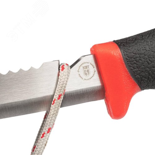 Нож универсальный KF-02 серия ПРАКТИК с фиксированным лезвием из нержавеющей стали, серейторной заточкой и стропорезом на обухе - фото 5