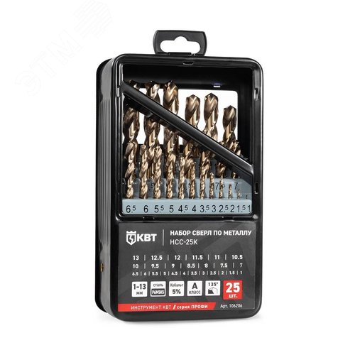 Набор сверл по металлу 1-13 мм НСС-25К серия ПРОФИ 25 шт., сталь М35 (Р6М5К5) кобальт и молибден - фото 1