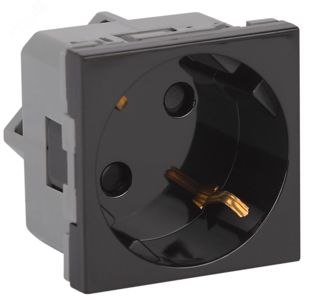 Изображение товара Розетка модульная с заземлением и шторками 45х45 мм черная RUVinil