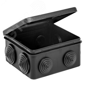 Изображение товара Коробка распределительная для открытой проводки, 100х100х50мм(с отк кр) черная УХЛ1 (шт)