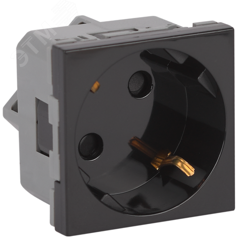 Изображение товара Розетка модульная с заземлением и шторками 45х45 мм черная отверстия под углом 45° (упак)