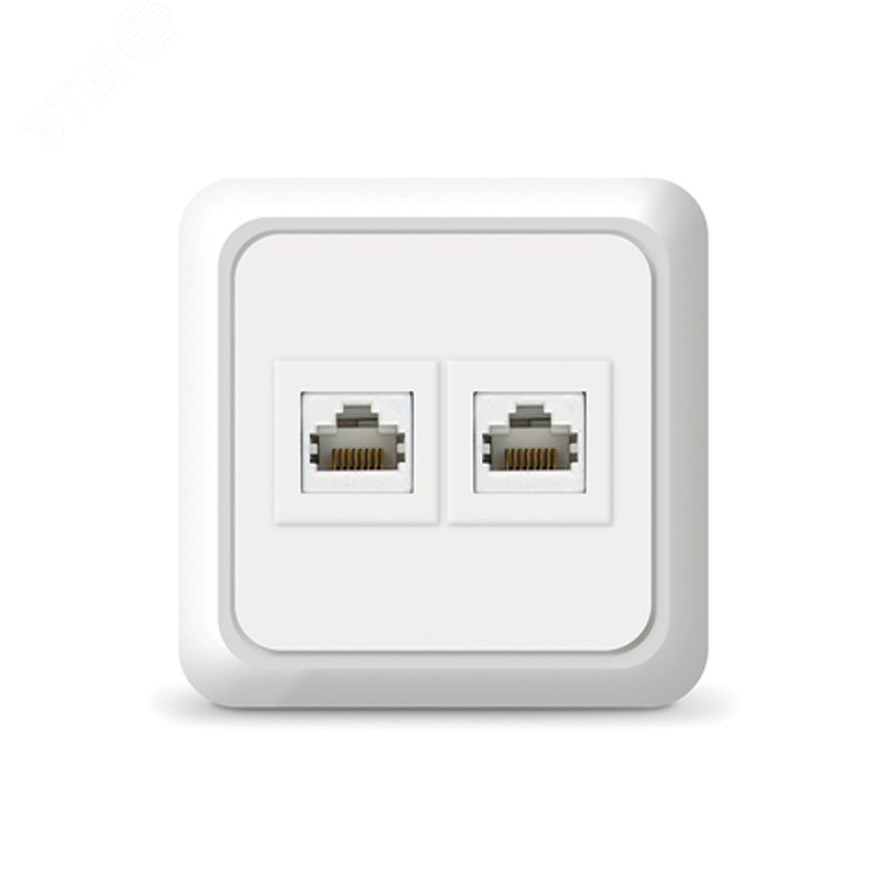 Изображение товара Розетка компьютерная двухместная Олимп,наружная, 1А, RJ45, белая (еврослот) (шт)