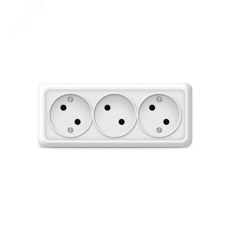 Изображение товара Тройная розетка Олимп без заземления наружная 220В монтаж винтовой белая