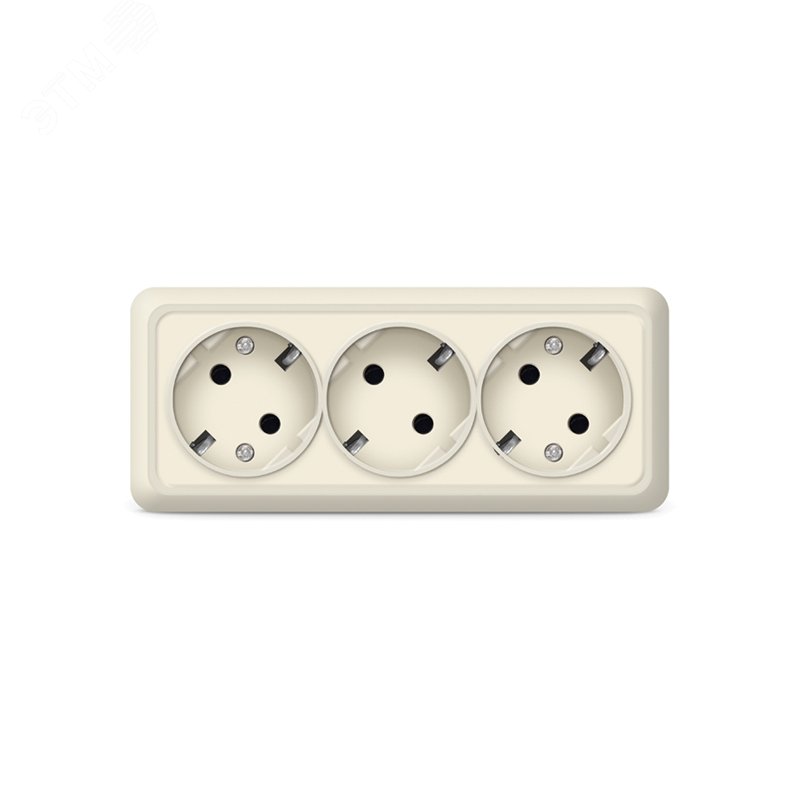 Изображение товара Розетка трехместная Олимп с/з наружная 16А 220В бежевый еврослот