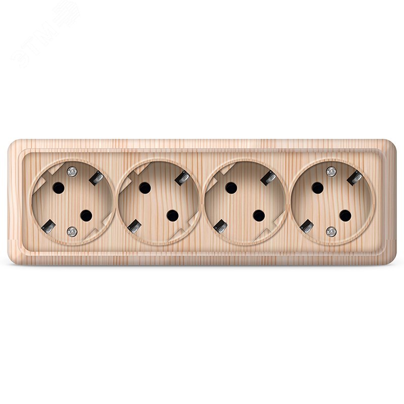 Изображение товара Розетка четырехместная Олимп с/з наружная 16А 220В сосна (еврослот)