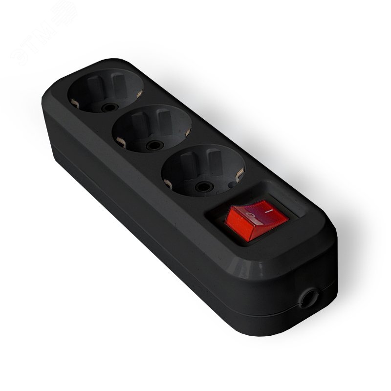 Изображение товара Колодка 3 гнезда с защитой и выключателем UNIVersal черная