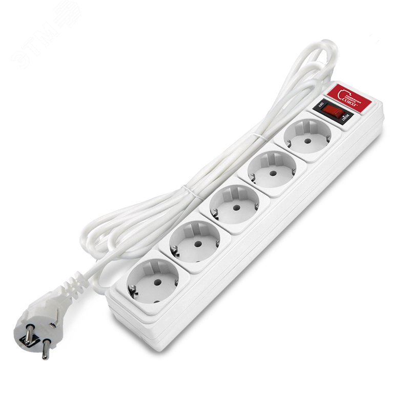 Изображение товара Фильтр сетевой СОЮЗ ПВС 3*0,75 5 гнезд, выключатель с индикацией, с заземлением, белый 3м (шт)