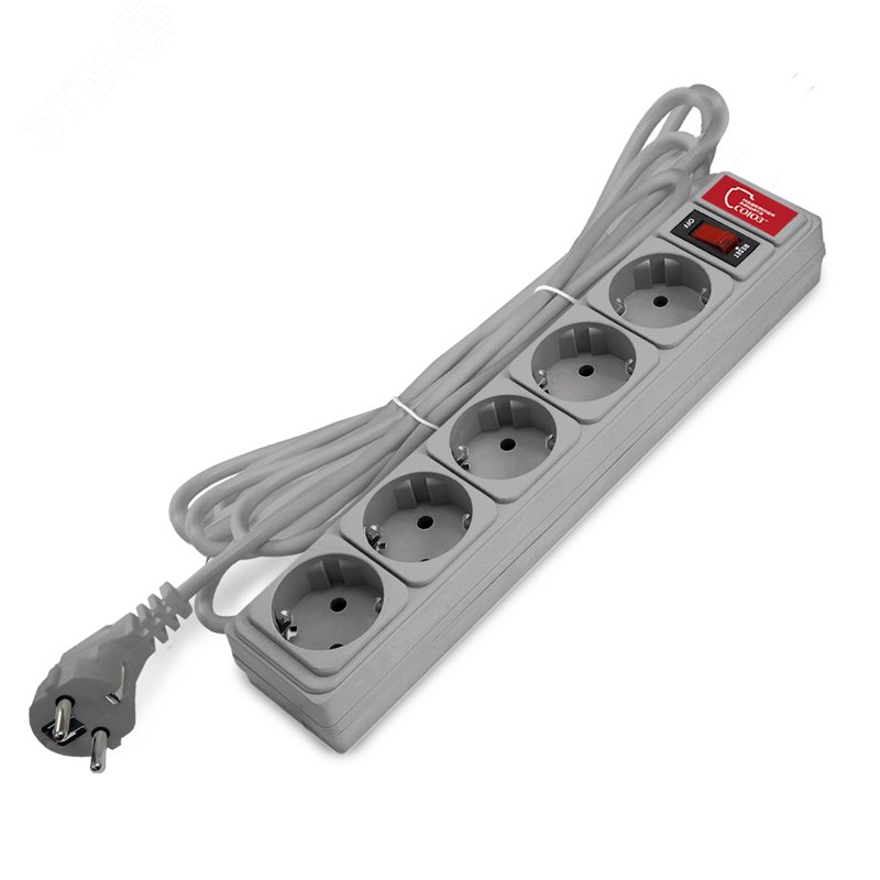 Изображение товара Сетевой фильтр СОЮЗ ПВС 3*0,75 5гн. с заземлением и выключателем 3м серый