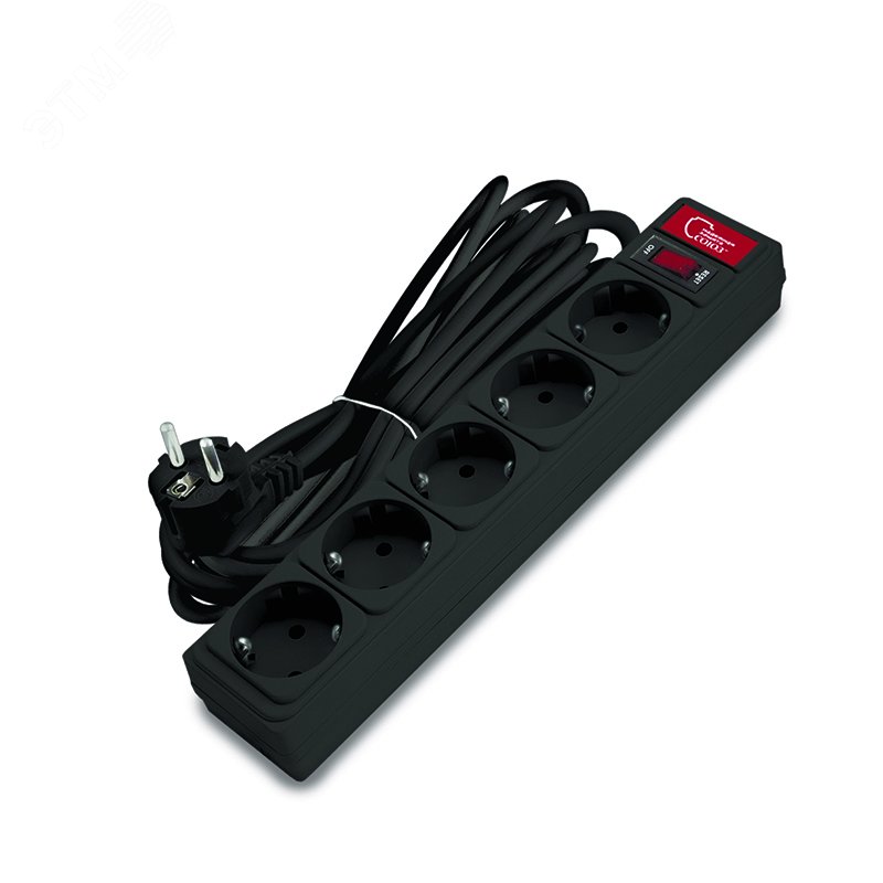 Изображение товара Сетевой фильтр СОЮЗ ПВС 3*0,75 5гн. с выключателем и индикацией Черный 5 м