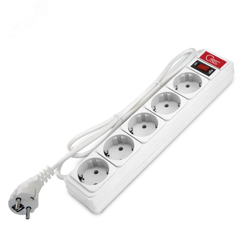 Изображение товара Фильтр сетевой СОЮЗ ПВС 3*0,75 5 гнезд, выключатель с индикацией, с заземлением, белый 1,8м (шт)