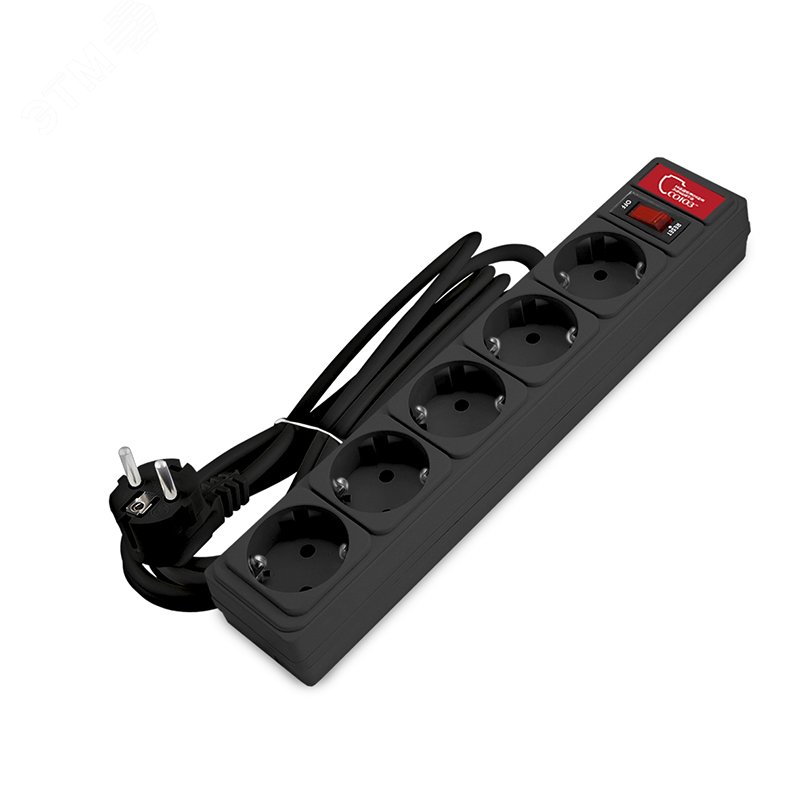 Изображение товара Сетевой фильтр СОЮЗ ПВС 3x0,75 5 гнезд с выключателем и защитой от перенапряжения, черный 1.8м