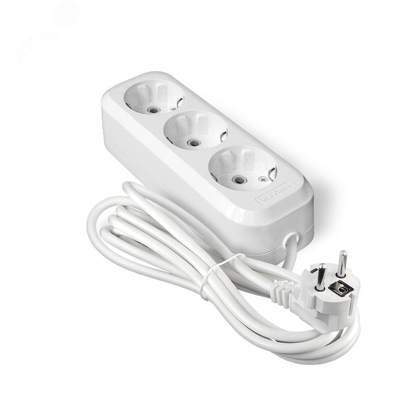 Изображение товара Удлинитель Е-303А ПВС 3*1,5 5м с заземлением белый серий Абсолют