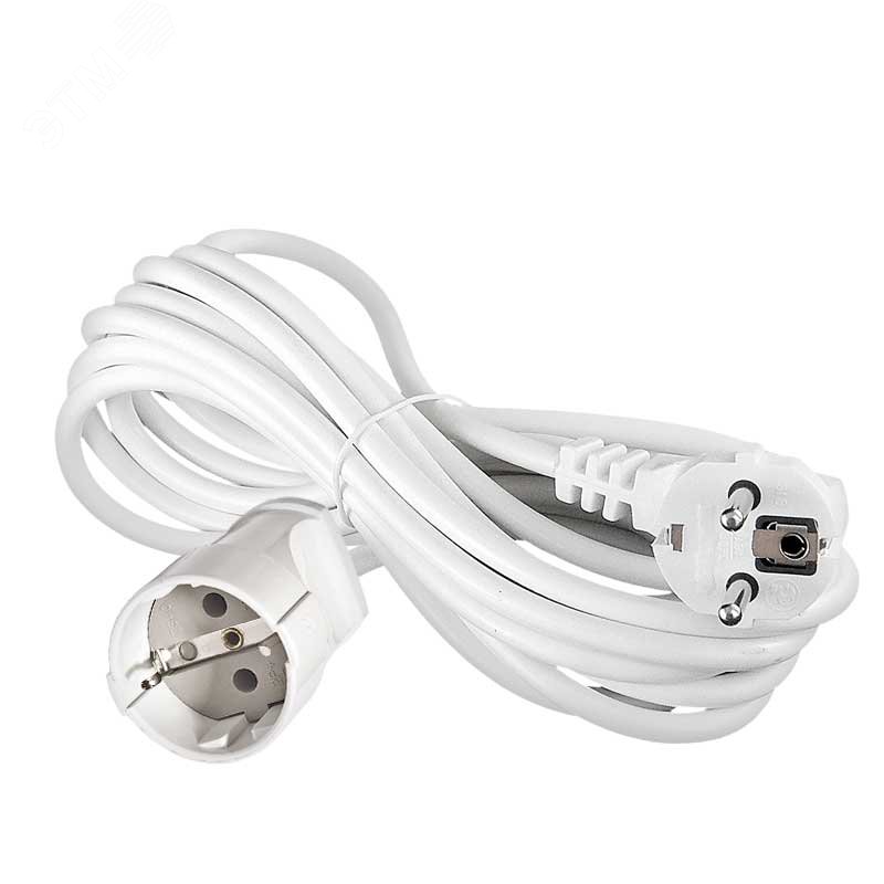 Изображение товара Удлинитель шнур УШ-16А ПВС 3*1,5 белый 5 м с заземлением для дома и офиса