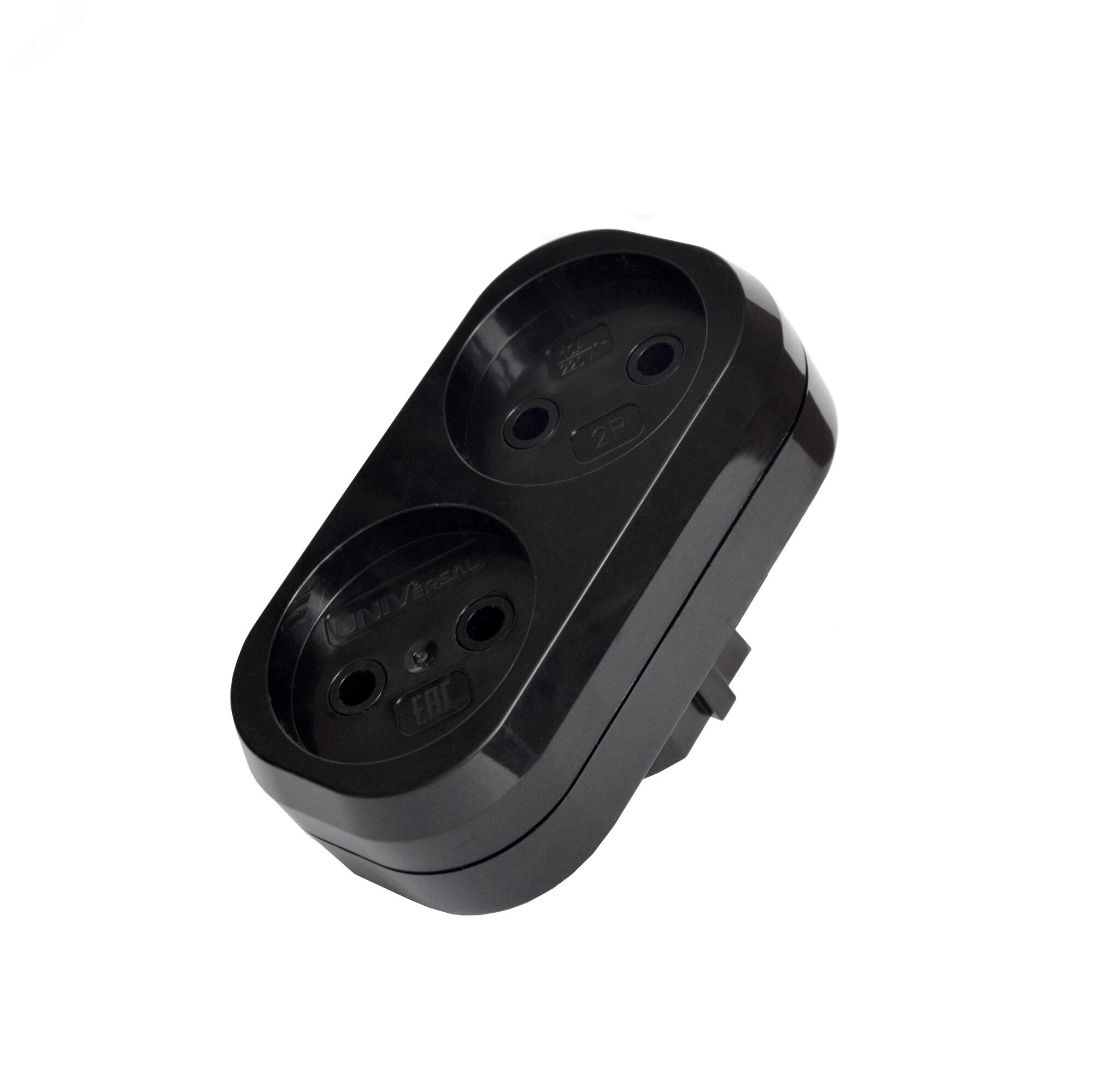 Изображение товара Разветвитель 2 гнезда плоский черный 10А 250В