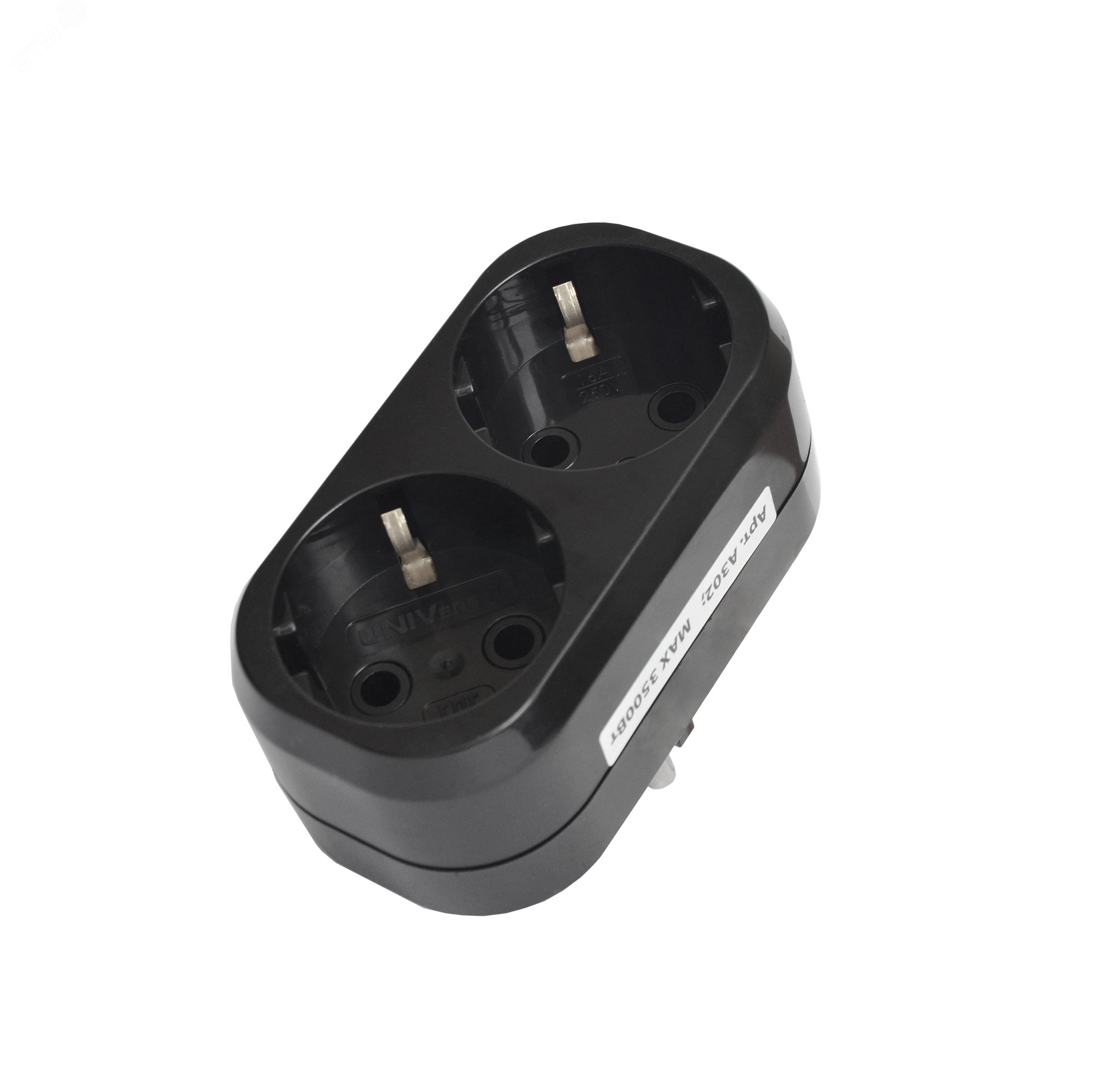 Изображение товара Разветвитель UNIVersal 2 гнезда с заземлением черный 16А