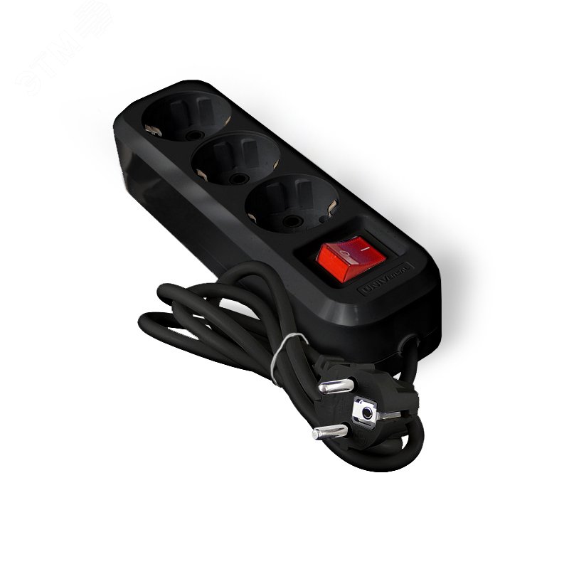 Изображение товара Удлинитель UNIVersal S-303 3 гнезда 220В 16А 2м черный с заземлением