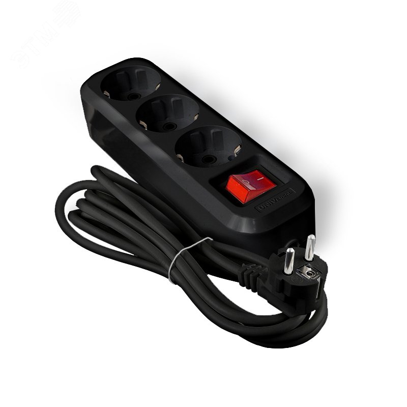 Изображение товара Удлинитель S-303 ПВС 3*1 с 3 гнездами и выключателем 3м черный