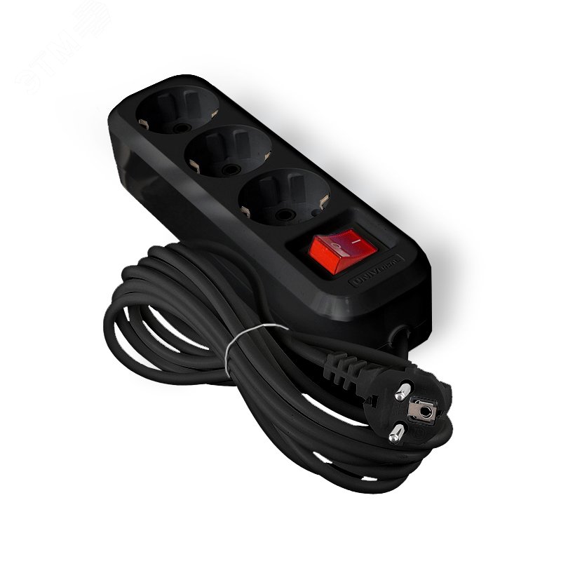 Изображение товара Удлинитель S-303 ПВС 3 гнезда с заземлением 5м черный