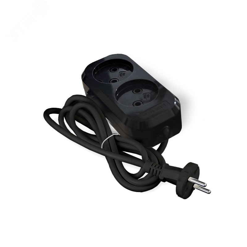 Изображение товара Удлинитель Е-202 ПВС 2*0,75 2гн. бз 2м еврослот черный