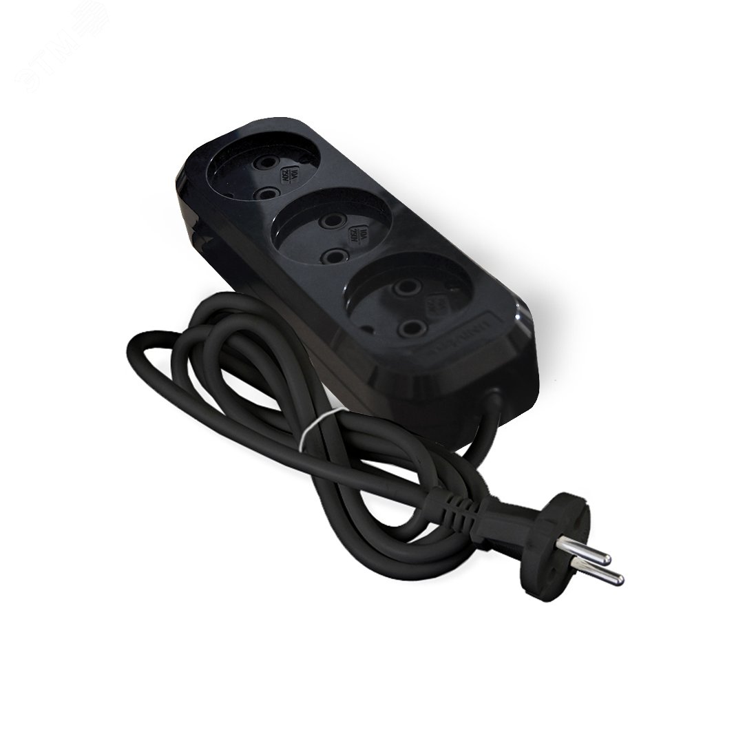 Изображение товара Удлинитель UNIVersal Е-203 ПВС 2х0,75 3гн. б/з 2м черный