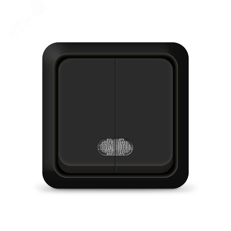 Изображение товара Двухклавишный выключатель с подсветкой серии Олимп UNIVersal 220В черный