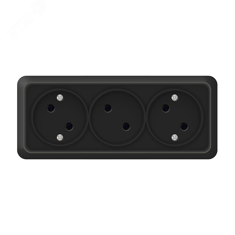 Изображение товара Розетка трехместная UNIVersal Олимп черная 220В 16А открытая монтаж