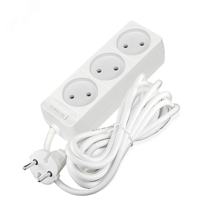 Изображение товара Бытовой удлинитель 3 гнезда ПВС 2*0,75 2,2кВт 3м без заземления Лидер DOMTOK