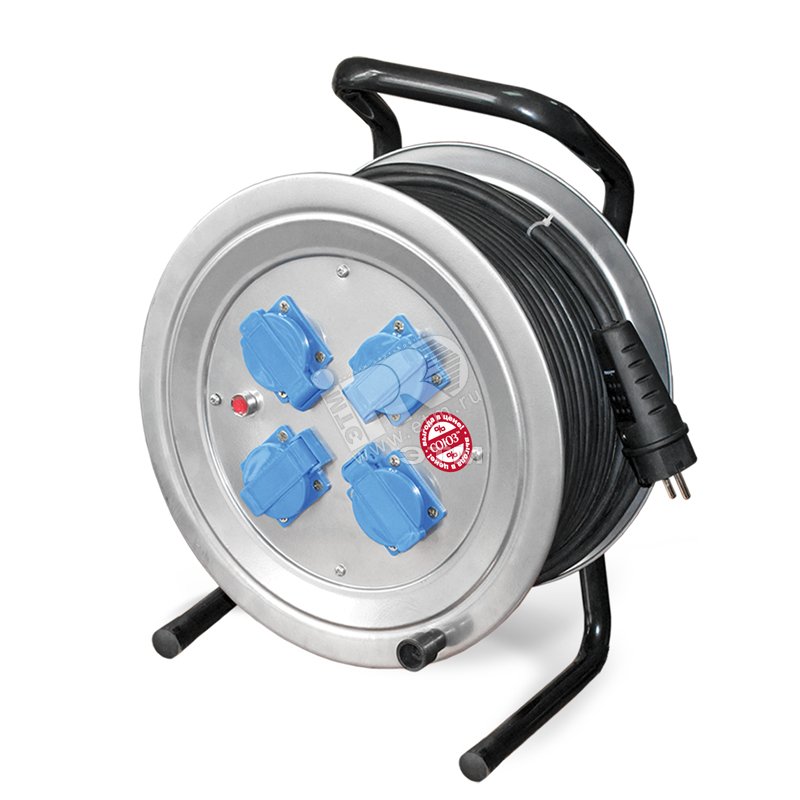 Изображение товара Удлинитель силовой Союз на металлической катушке 4 гнезда IP-44 30м