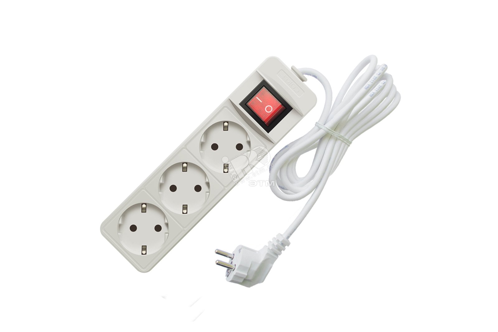 Изображение товара Удлинитель бытовой Союз 2200 Вт с заземлением и выключателем 3 гнезда 1,5м