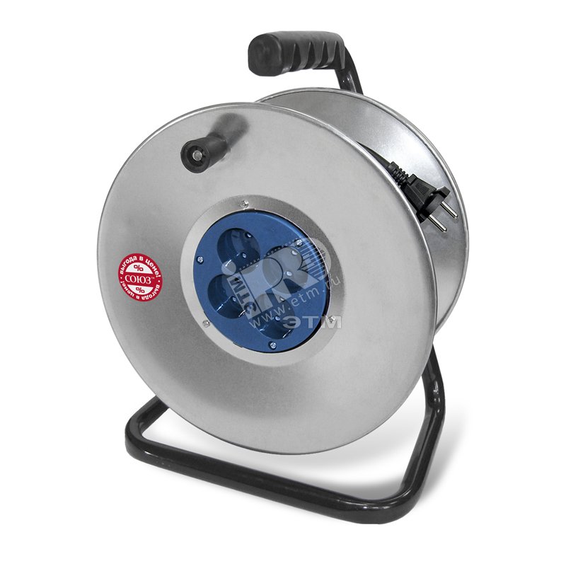 Изображение товара Удлинитель силовой на металлической катушке 4 гнезда 3500 Вт 50м Союз