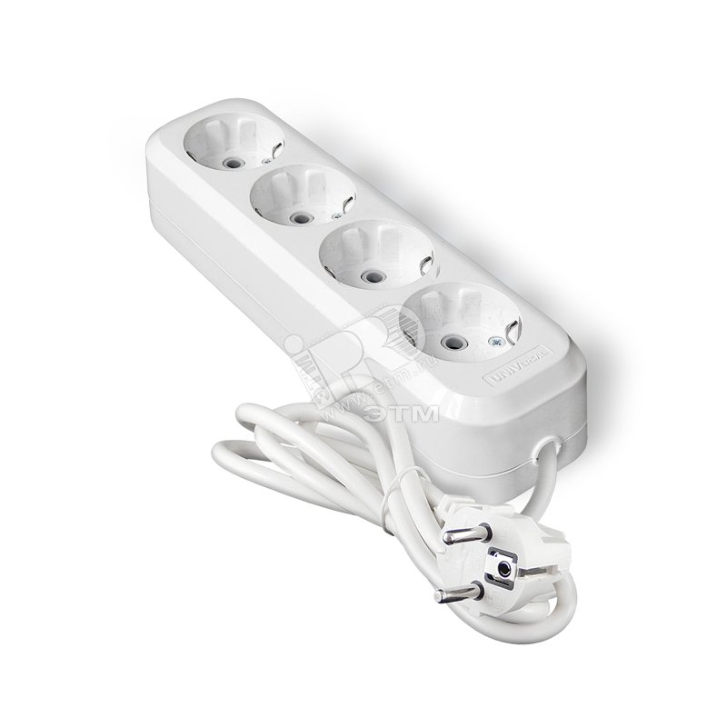 Изображение товара Удлинитель 4х2м с заземлением ПВС 3x0.75, белый, 220В, 10А, 2 метра