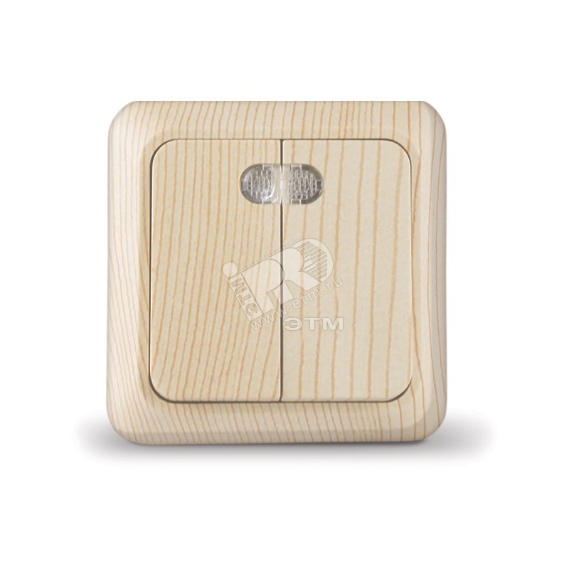 Изображение товара Выключатель Олимп двухклавишный с подсветкой сосна