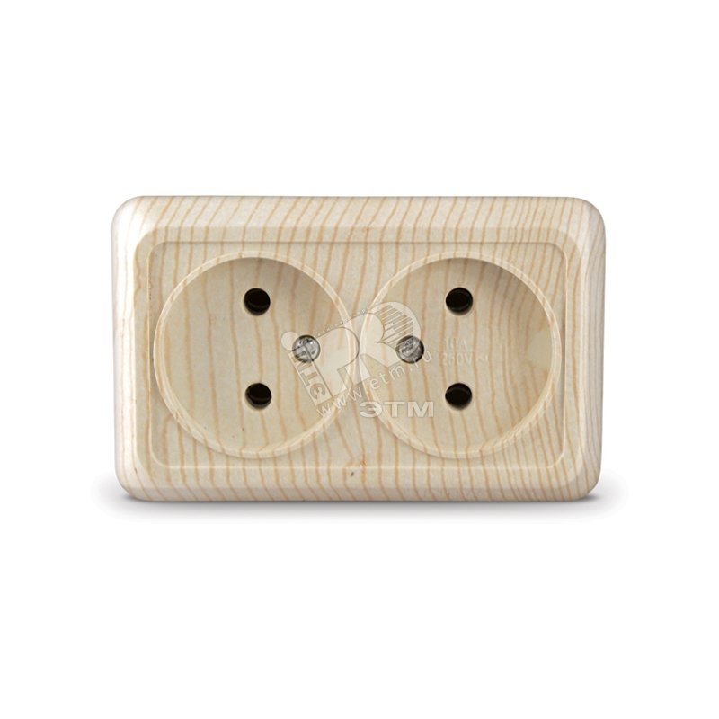 Изображение товара Розетка Олимп двойная без заземления сосна серия Олимп для открытой установки