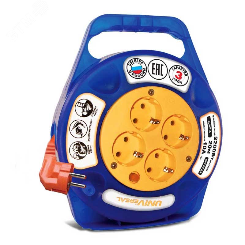 Изображение товара Удлинитель силовой У10-015 20м, 4 розетки, защита от перегрева, Россия