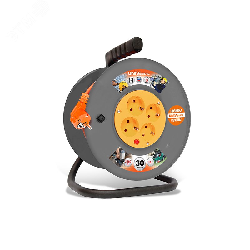 Изображение товара Удлинитель силовой ВЕМ-250 термо ПВС 3*0,75 30м с 4 розетками